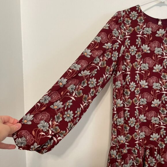 NEW NWT CASLON Floral Print Long Sleeve Drop Waist Mini Dress Burgundy Maroon S - Picture 10 of 15